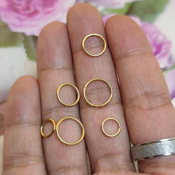 Gold 18G Tiny Seamless Hoops Set for Multiple Piercings, Hypoallergenic Surgical - Picture 6 of 9